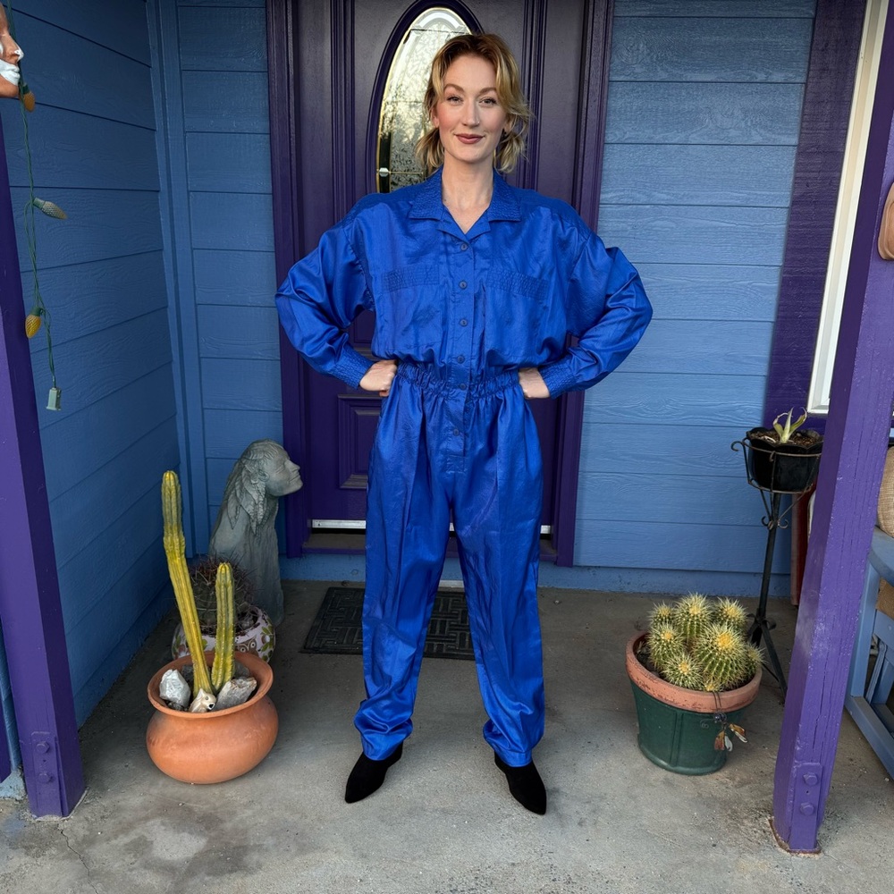 Vintage Blue Women's Polyester Jumpsuit by Joan Walters